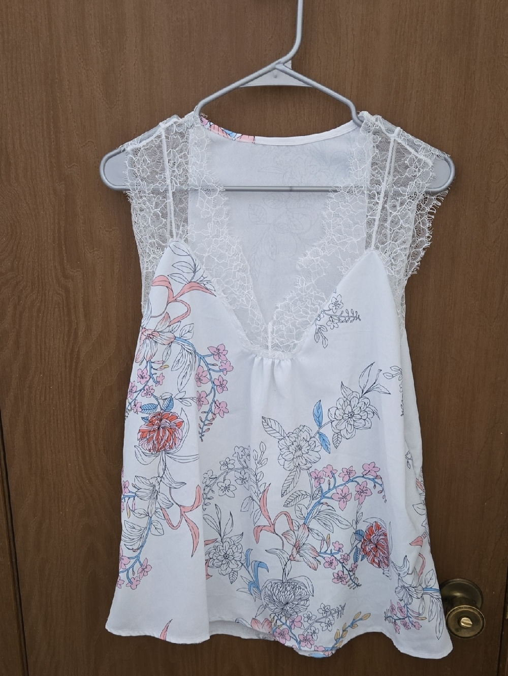 White Floral Lace-Trim Camisole